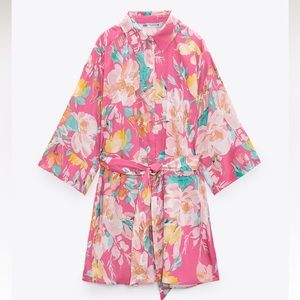 ZARA 🧵 floral print shirt dress with kimono style wide sleeves blogger favorite